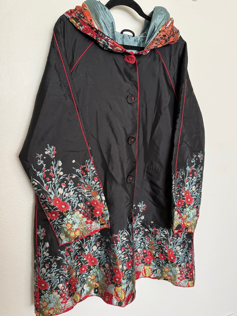 London Towne Reversible Floral Hooded Raincoat XL